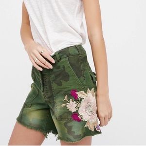 Free People Green Camo Embroidered Flower Scout Short